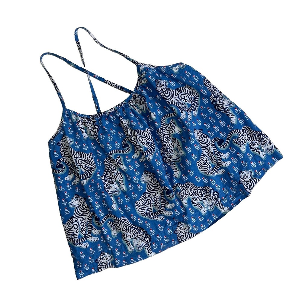 Print Fresh Cami Tank Tiger Queen Pajama Top Women Small Blue Straps